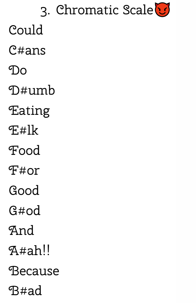 Chromcatic scale mnemonic